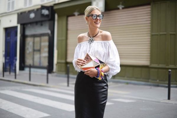 Estilo Romântico: saia preta e top branco Estilo Romântico: saia preta e top branco